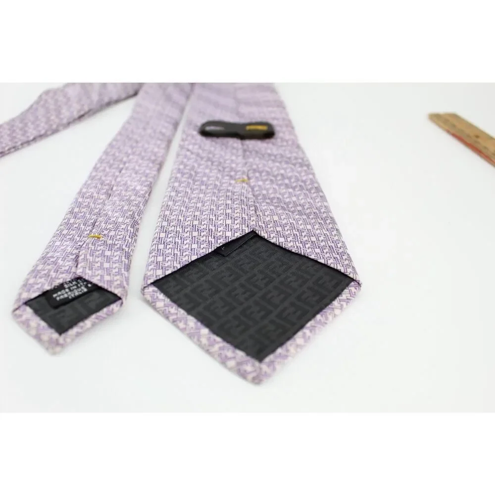 Fendi Tie Mens Purple FF Monogram Zucca 100% Silk Made In Italy Luxury Necktie